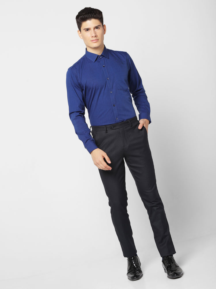 Navy Cotton Spread Collar Shirt