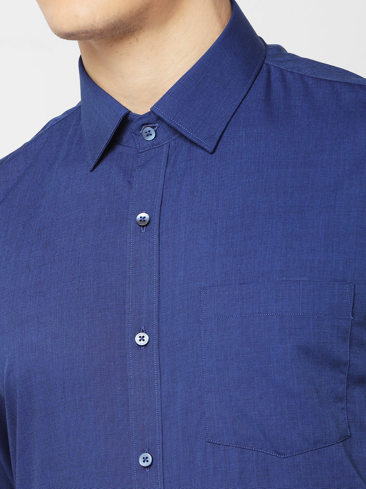 Navy Cotton Spread Collar Shirt