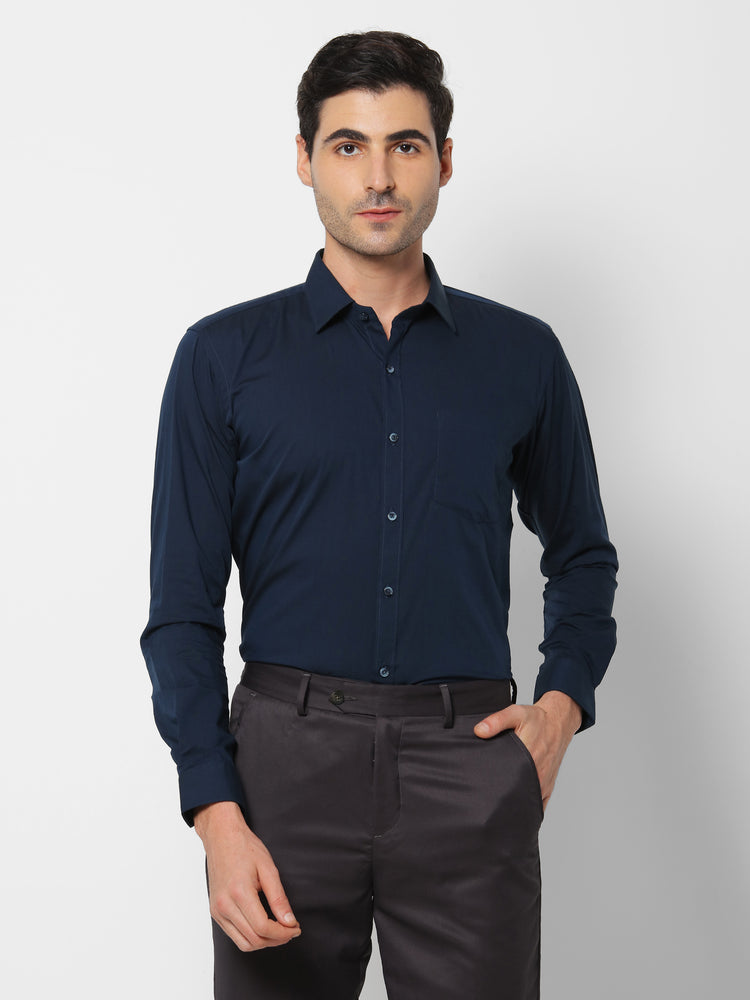 Navy Cotton Spread Collar Shirt
