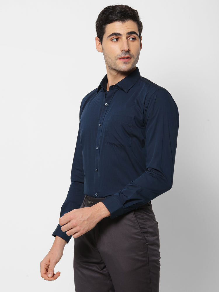 Navy Cotton Spread Collar Shirt