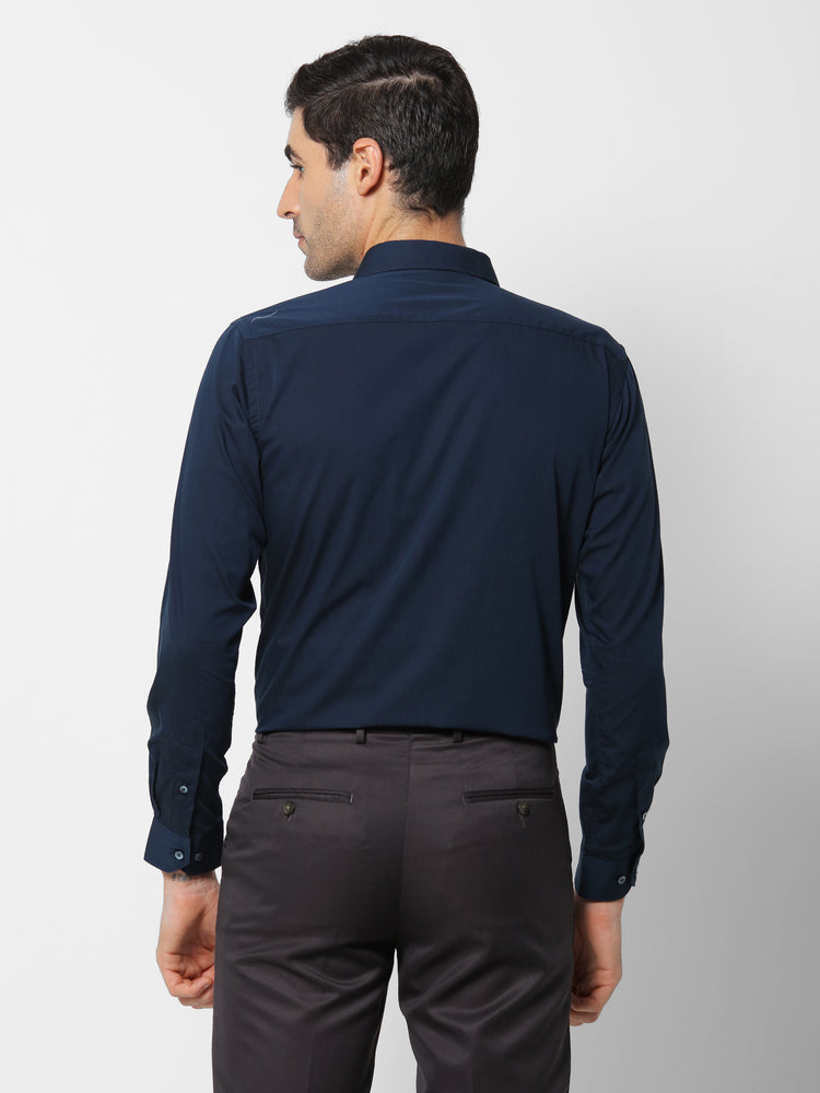 Navy Cotton Spread Collar Shirt