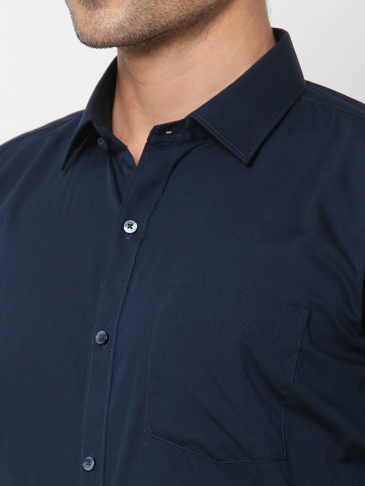 Navy Cotton Spread Collar Shirt