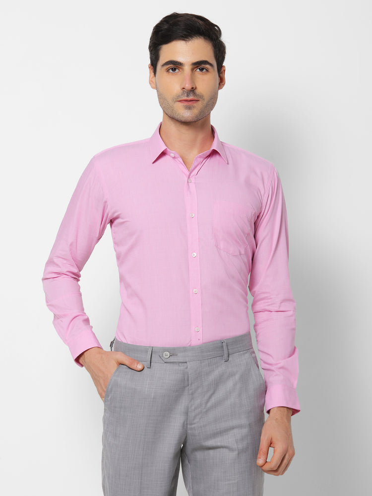 Pink Cotton Spread Collar Shirt