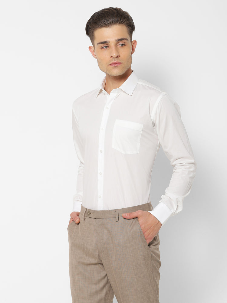 Cream Cotton Spread Collar Shirt