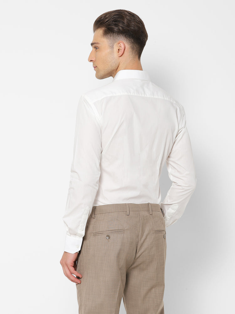 Cream Cotton Spread Collar Shirt