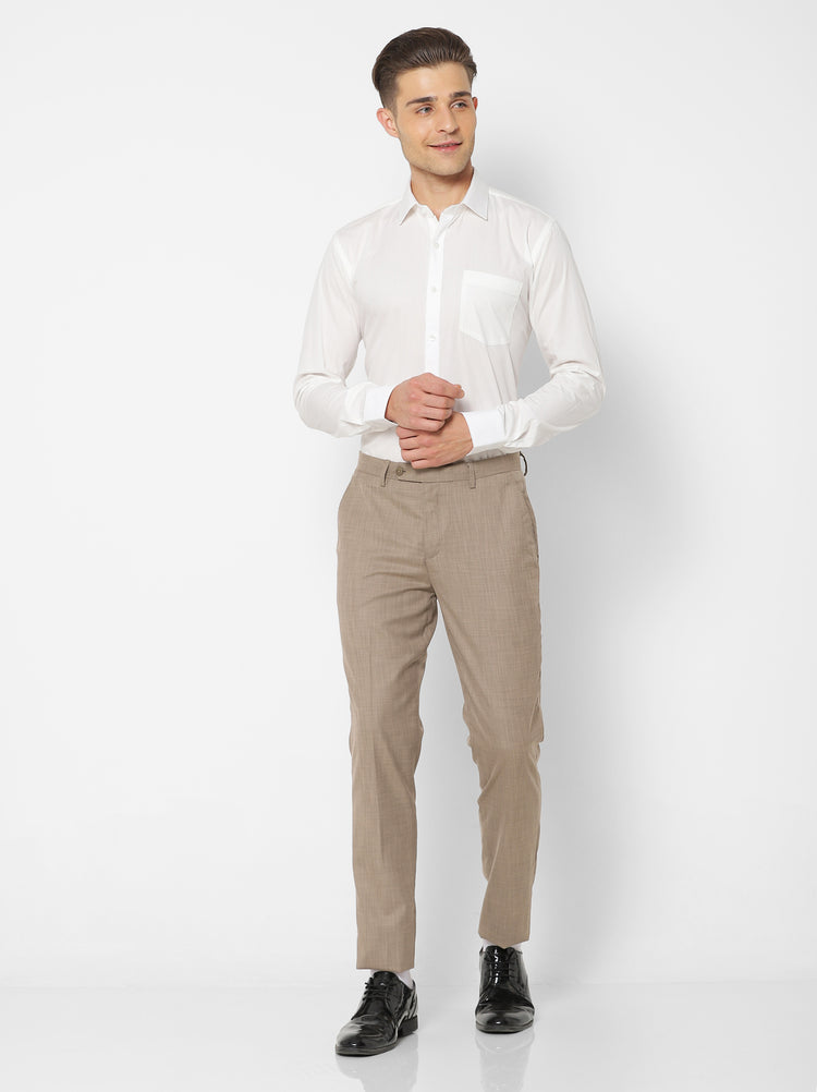 Cream Cotton Spread Collar Shirt