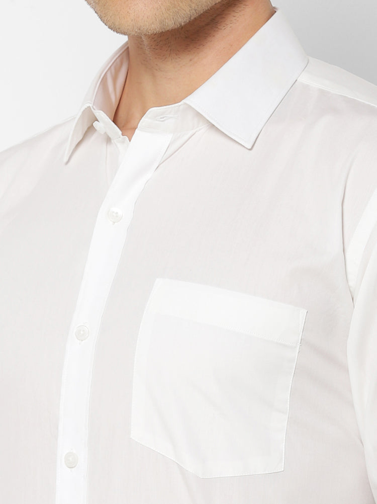 Cream Cotton Spread Collar Shirt
