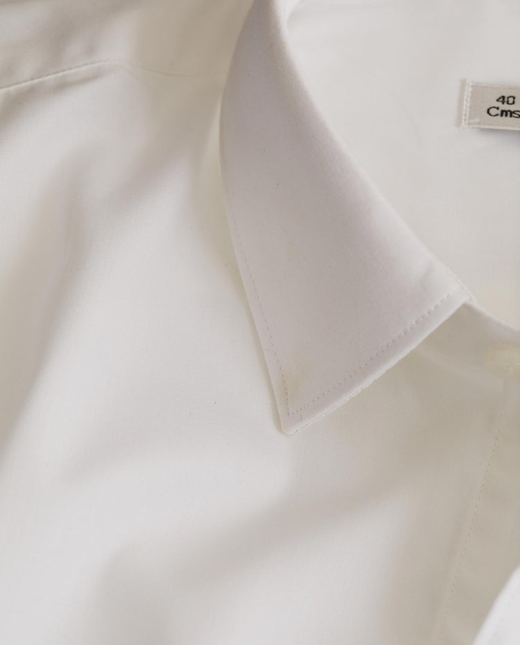 White Cotton Blend Spread Collar Shirt