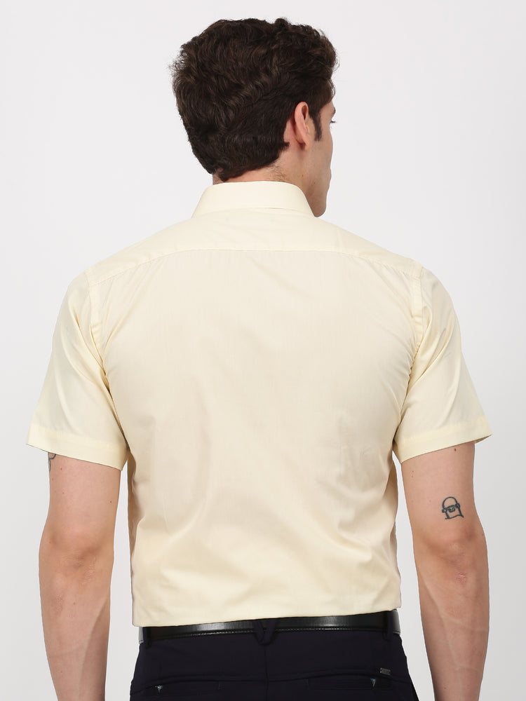 Yellow Cotton Blend Spread Collar Shirt