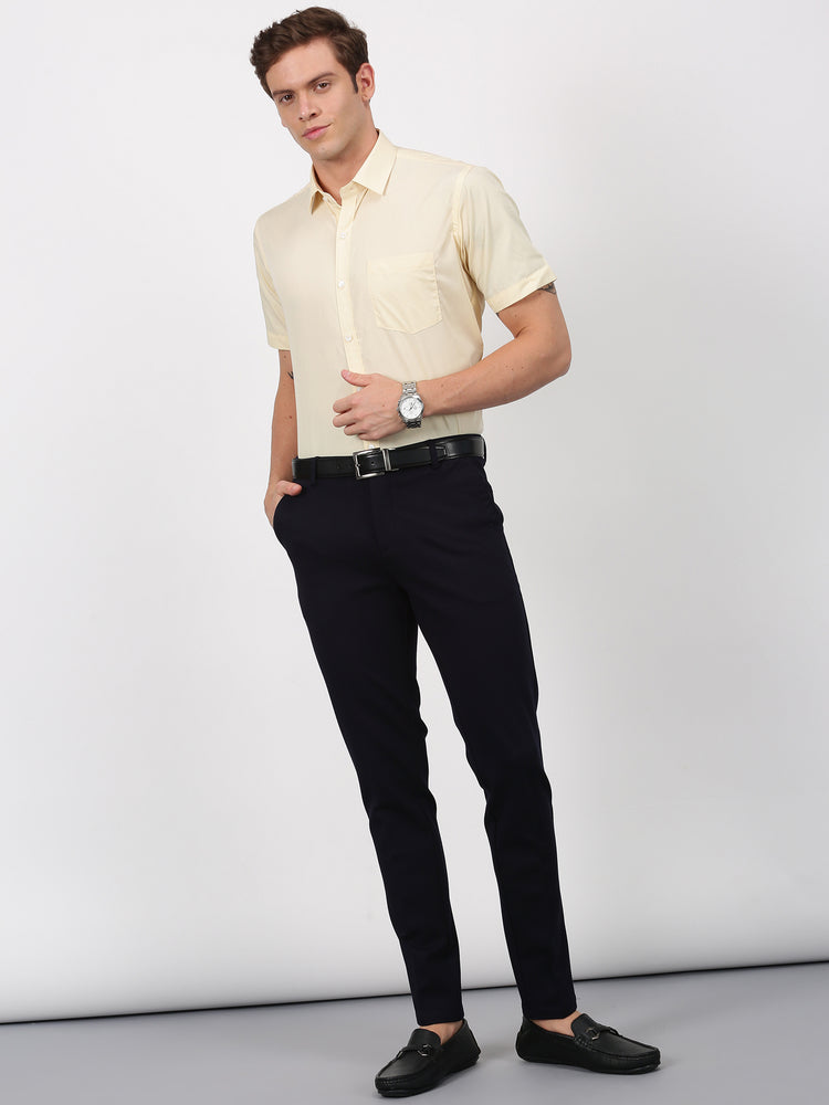 Yellow Cotton Blend Spread Collar Shirt