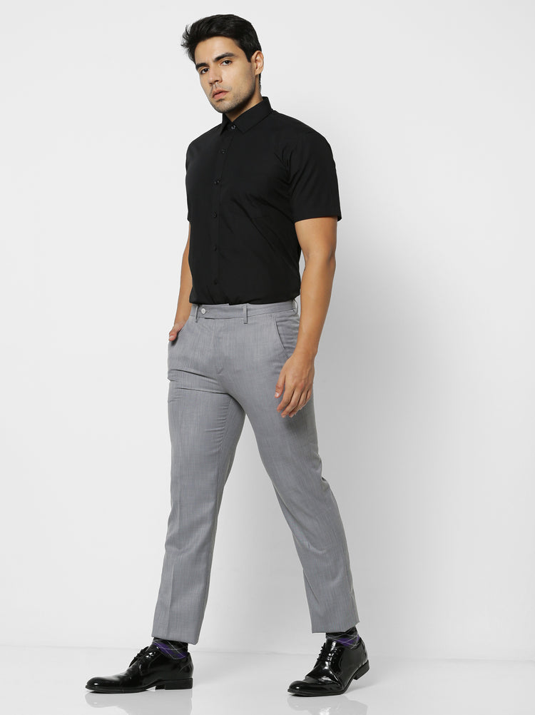 Black Cotton Blend Spread Collar Shirt