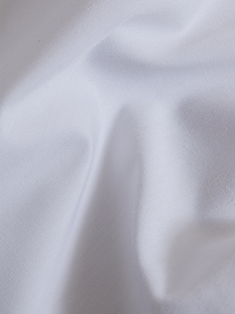 White Cotton Blend Spread Collar Shirt