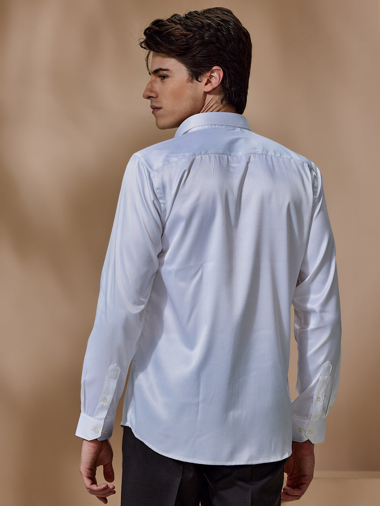 White Poly Stretch Spread Collar Shirt