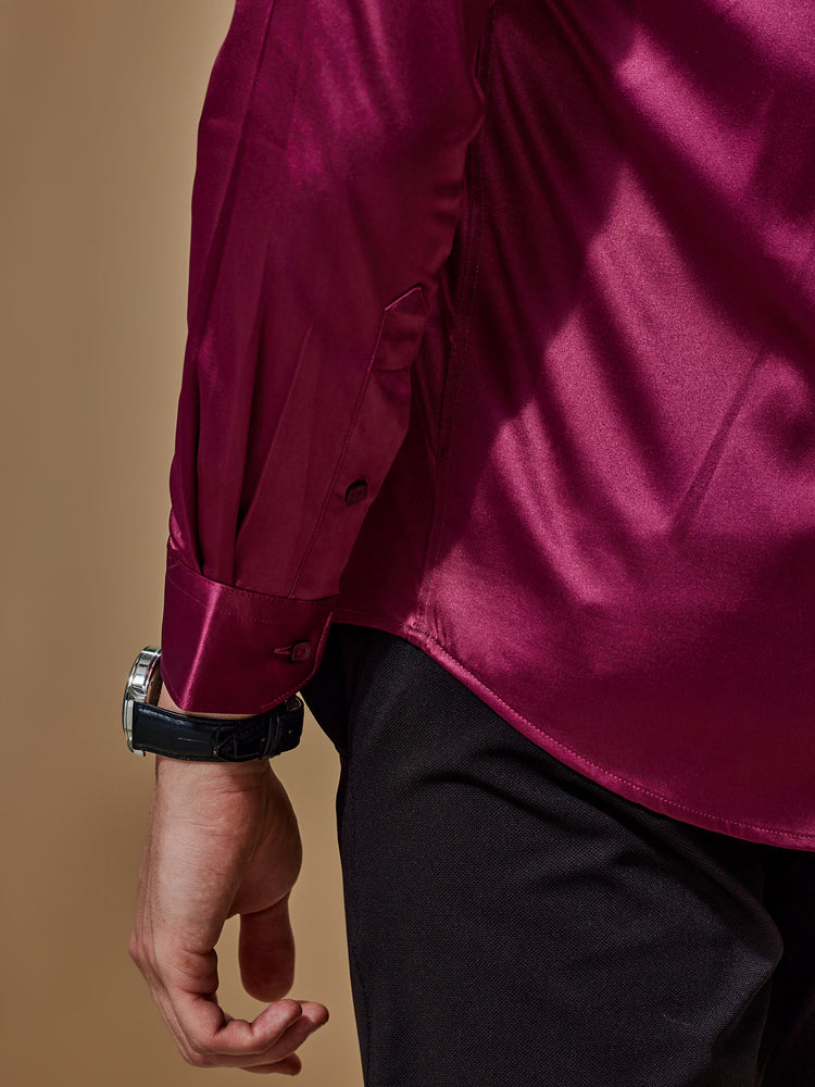Red Poly Stretch Spread Collar Shirt