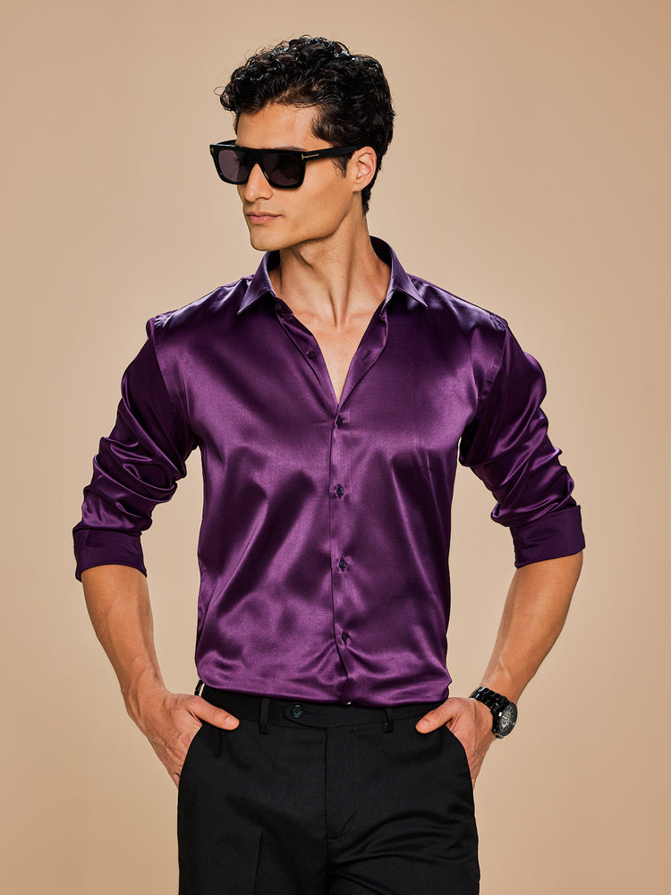 Purple Poly Stretch Spread Collar Shirt