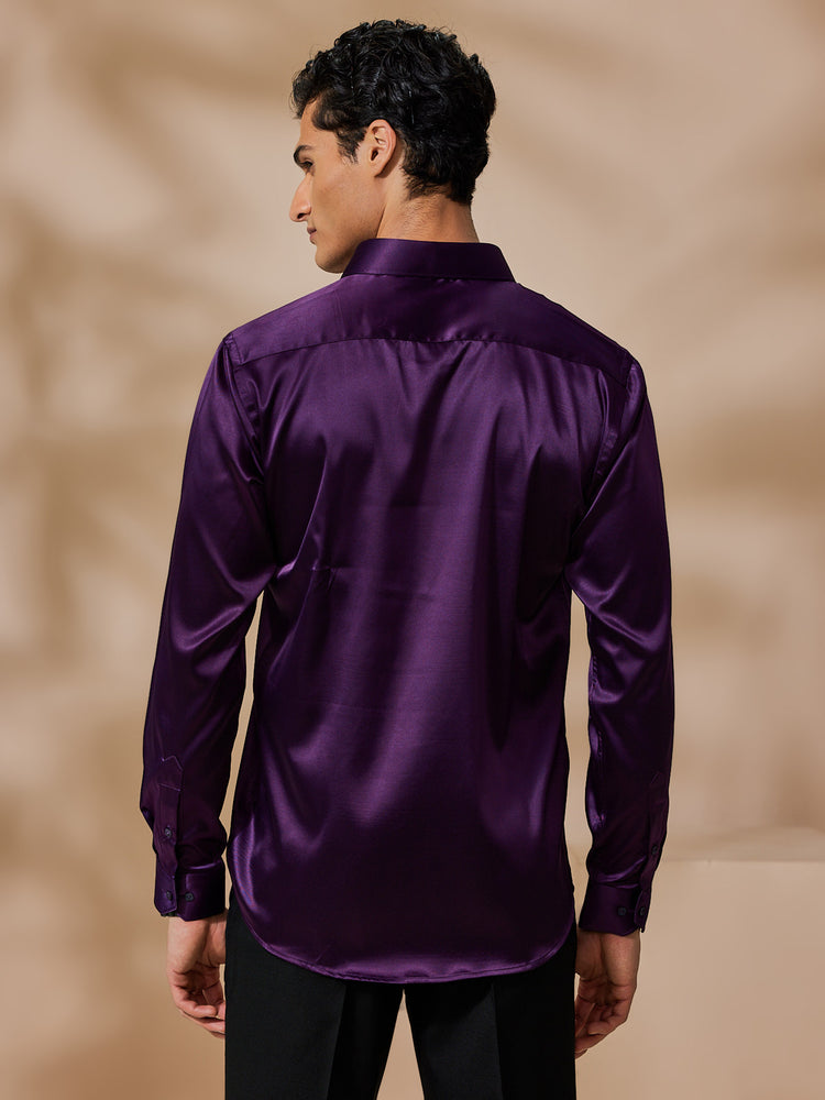 Purple Poly Stretch Spread Collar Shirt
