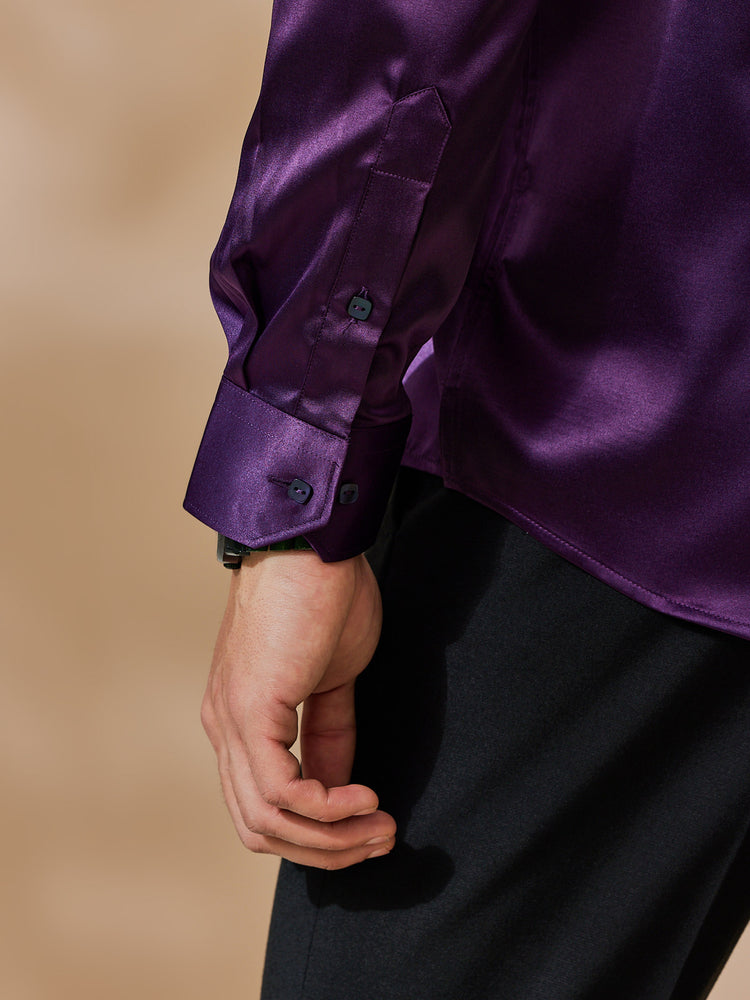 Purple Poly Stretch Spread Collar Shirt