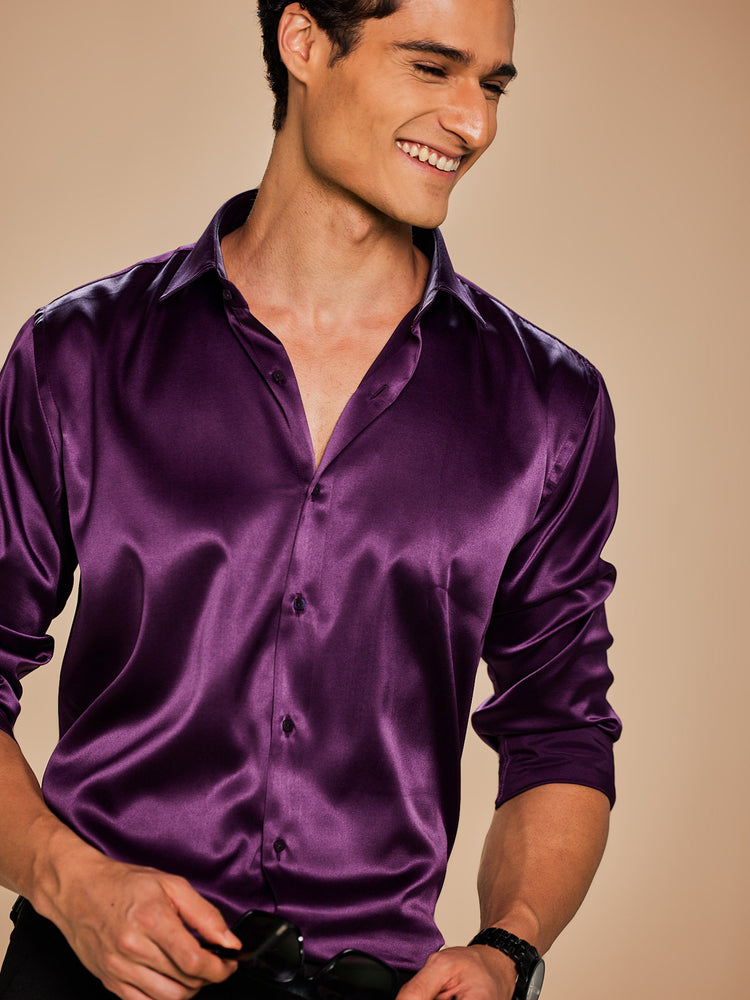 Purple Poly Stretch Spread Collar Shirt
