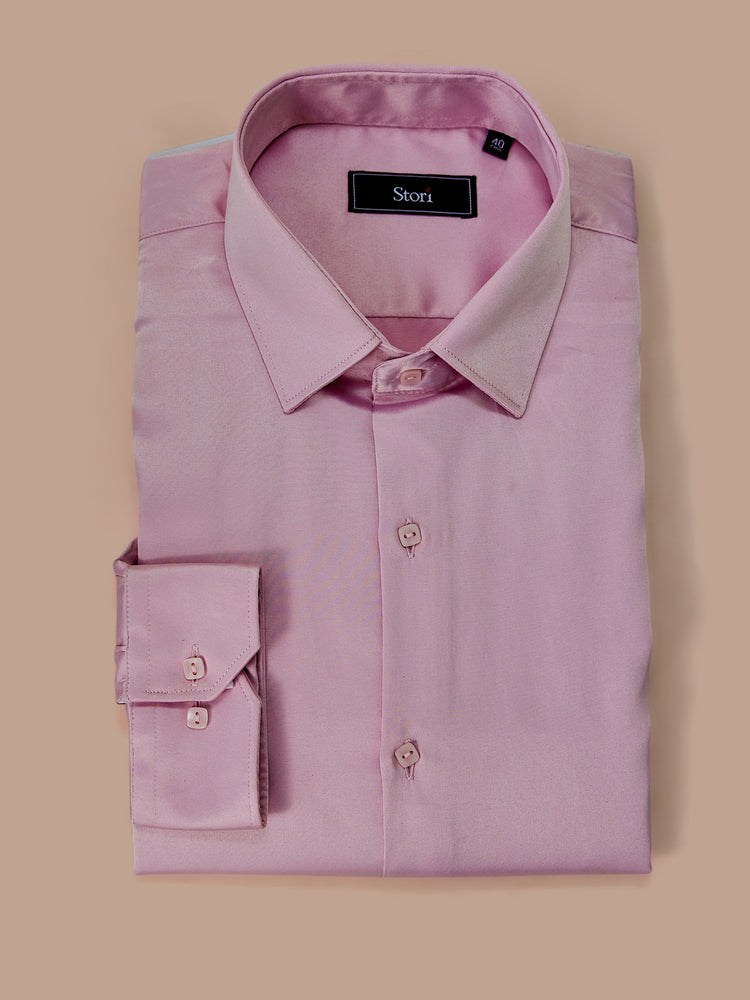 Pink Poly Stretch Spread Collar Shirt