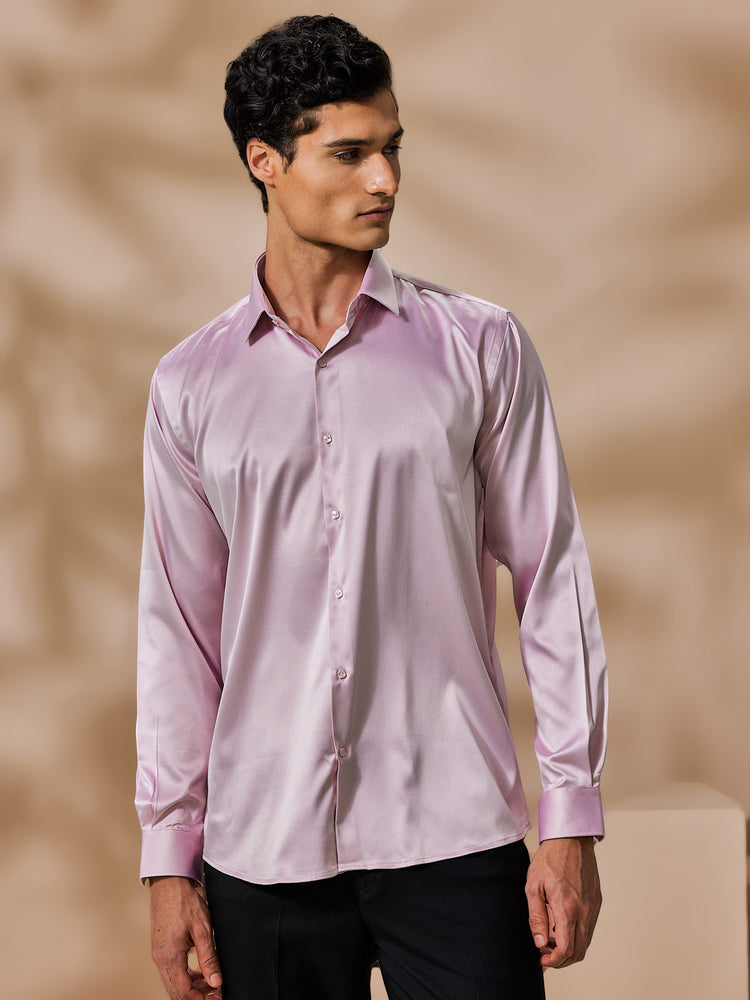Pink Poly Stretch Spread Collar Shirt