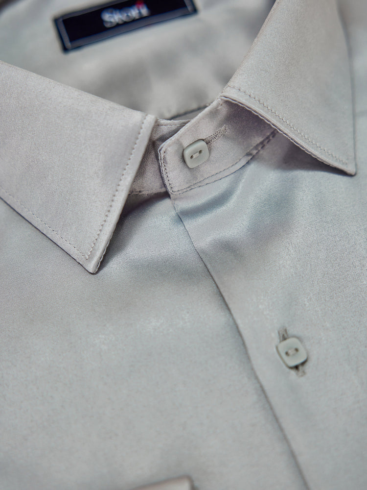 Grey Poly Stretch Spread Collar Shirt