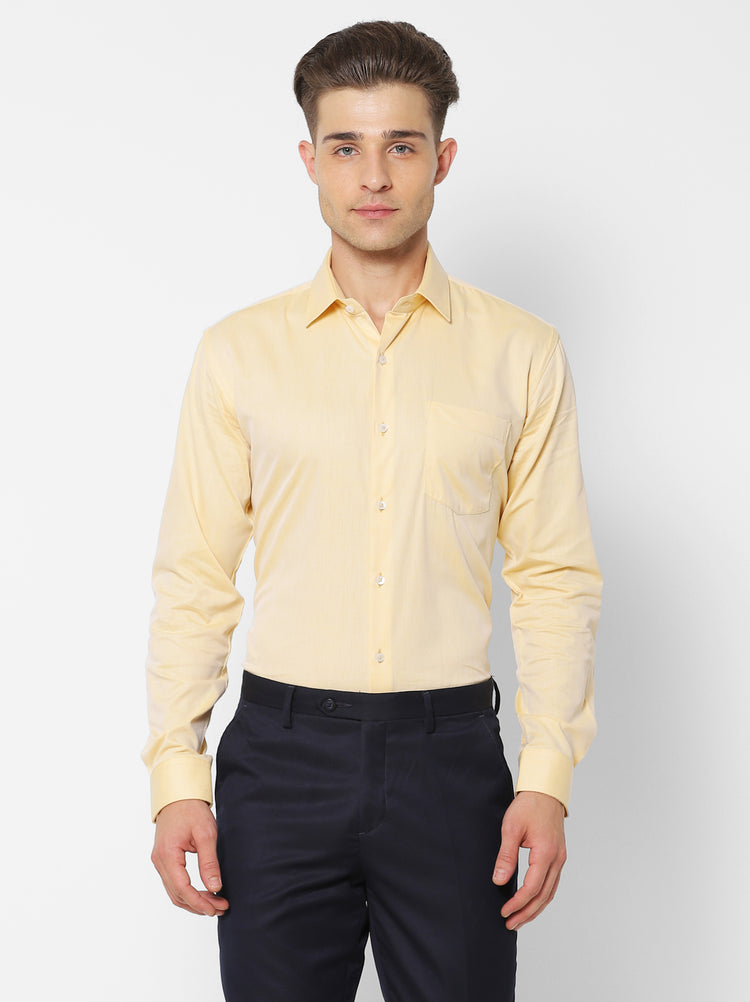 Yellow Cotton Spread Collar Shirt