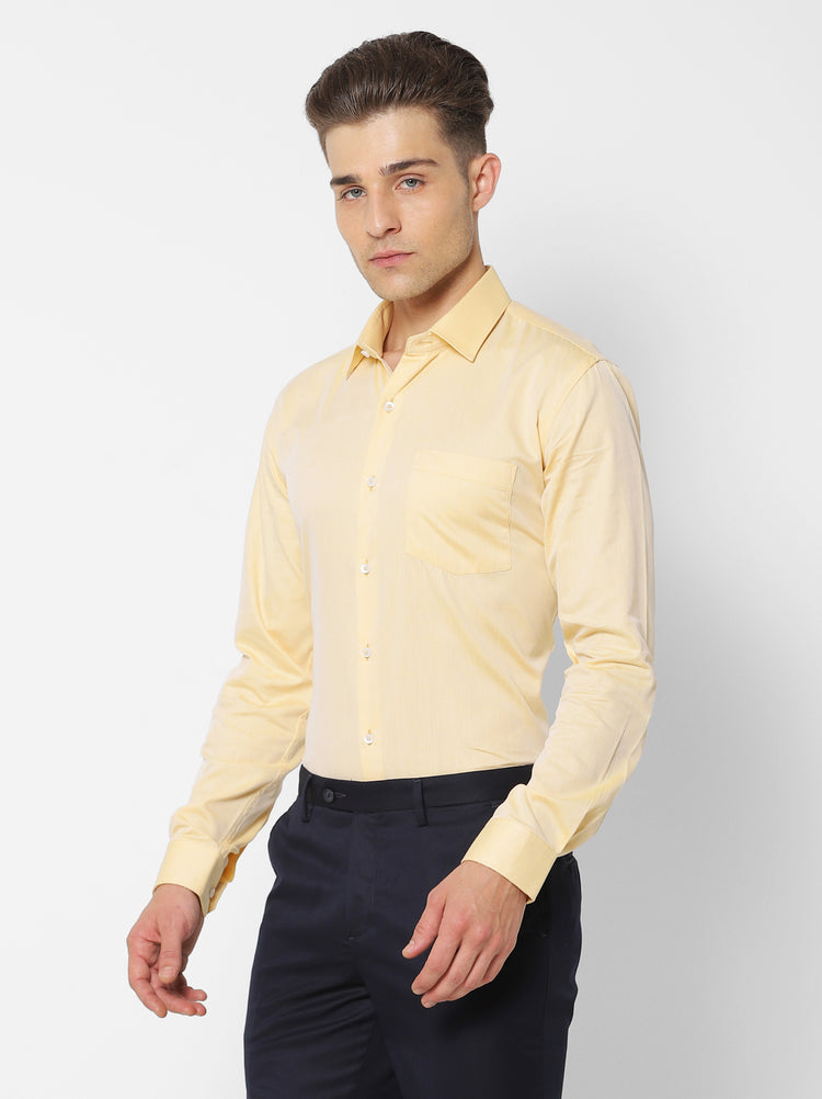 Yellow Cotton Spread Collar Shirt