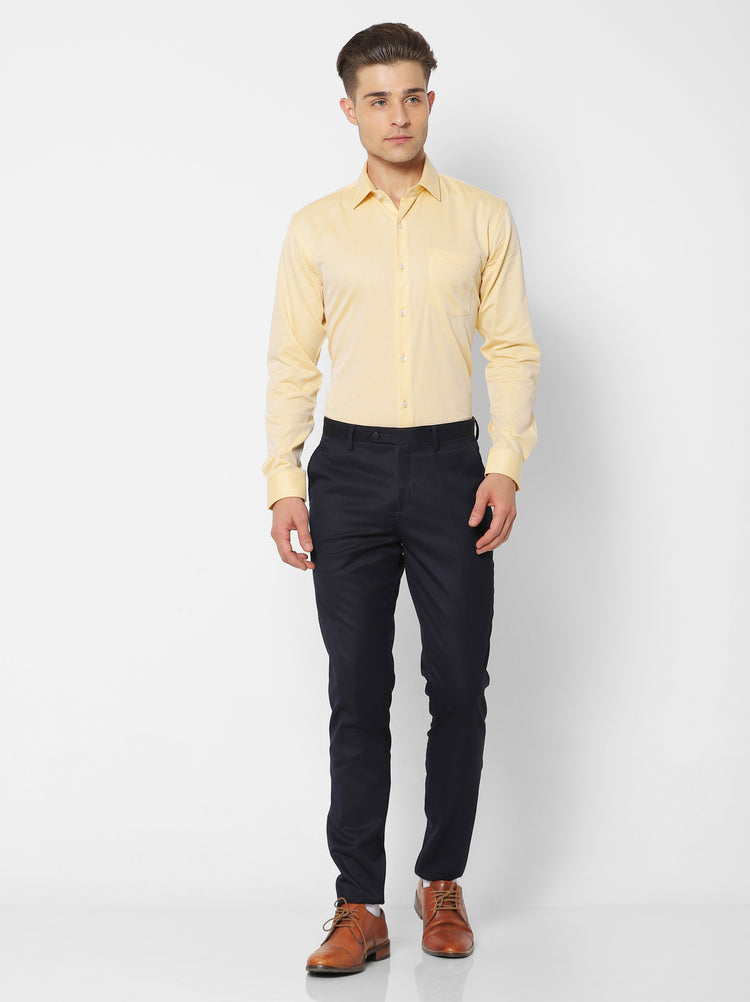 Yellow Cotton Spread Collar Shirt