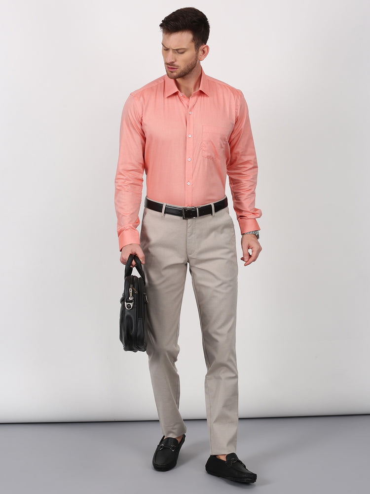 Orange Cotton Spread Collar Shirt