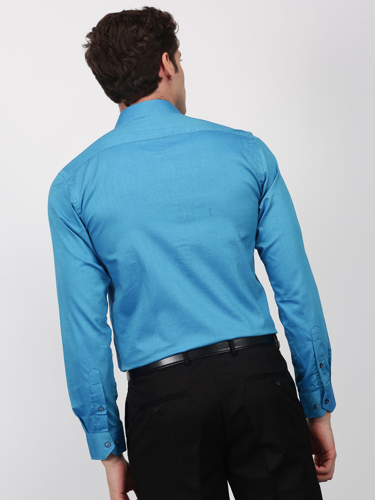 Blue Cotton Spread Collar Shirt