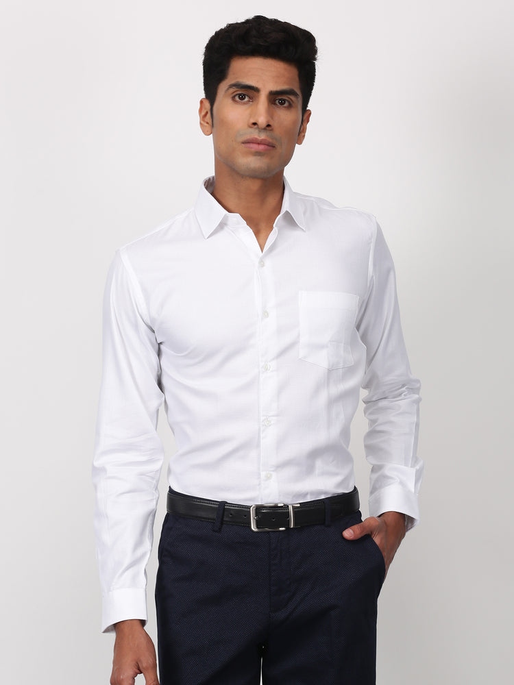 White Cotton Spread Collar Shirt