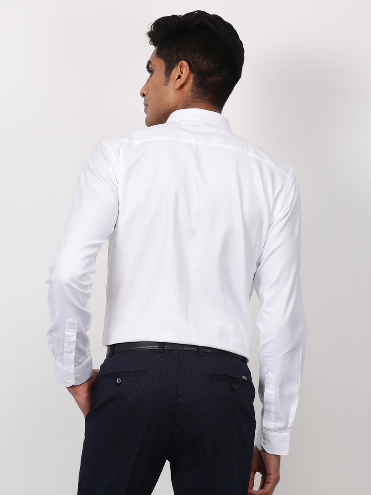 White Cotton Spread Collar Shirt