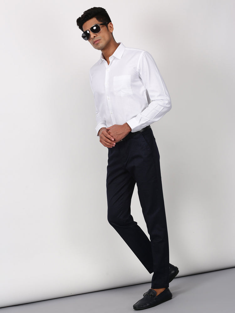 White Cotton Spread Collar Shirt