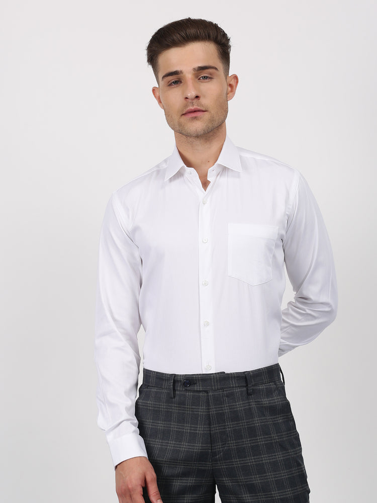 White Cotton Cut-Way Collar Shirt