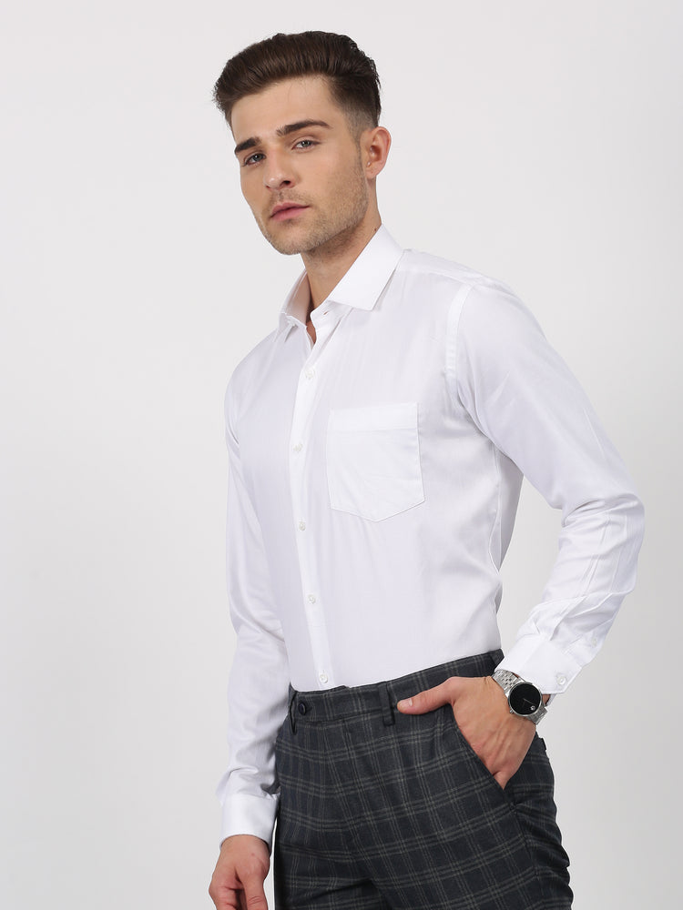 White Cotton Cut-Way Collar Shirt