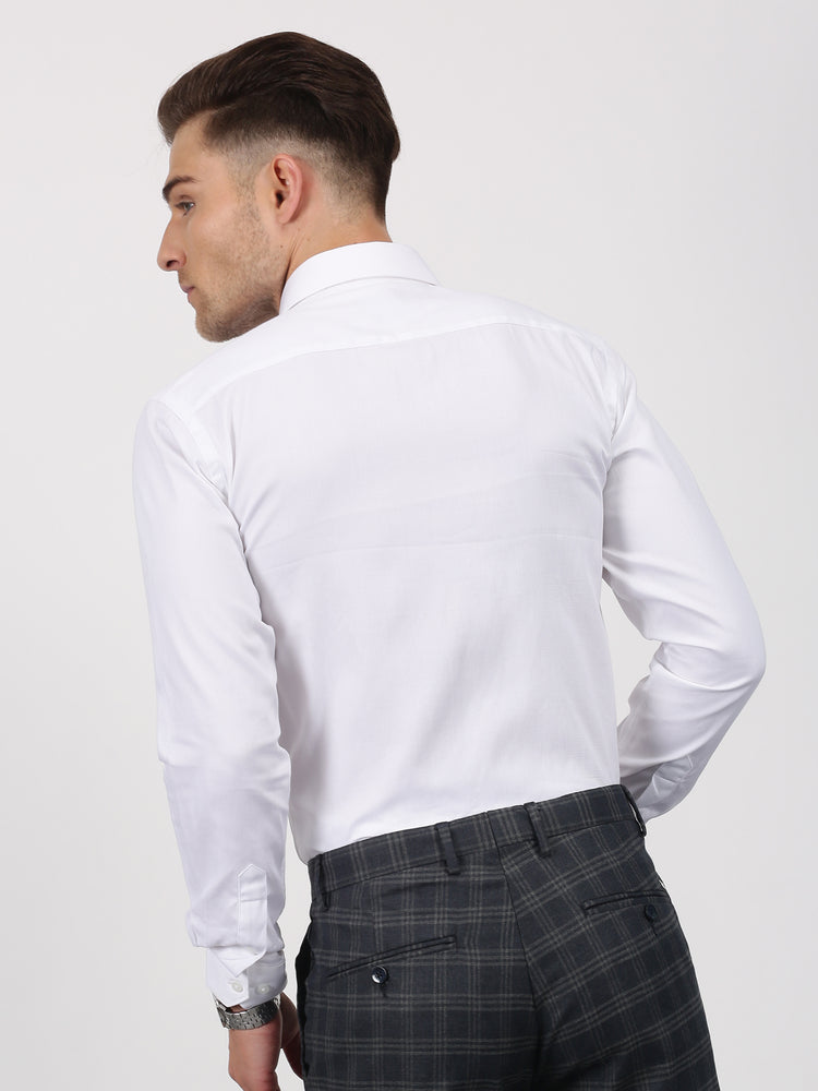 White Cotton Cut-Way Collar Shirt