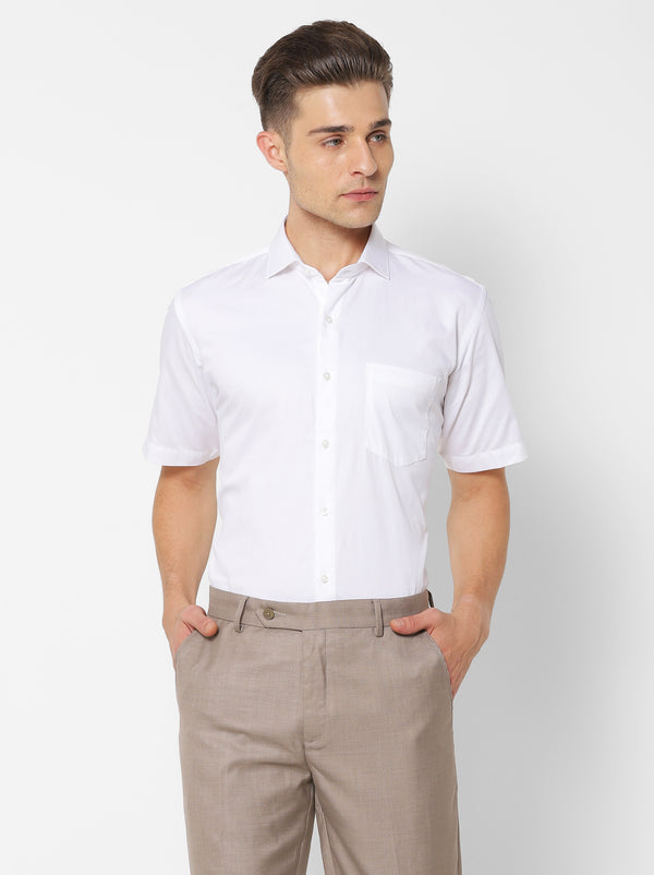 White Cotton Cut-Way Collar Shirt