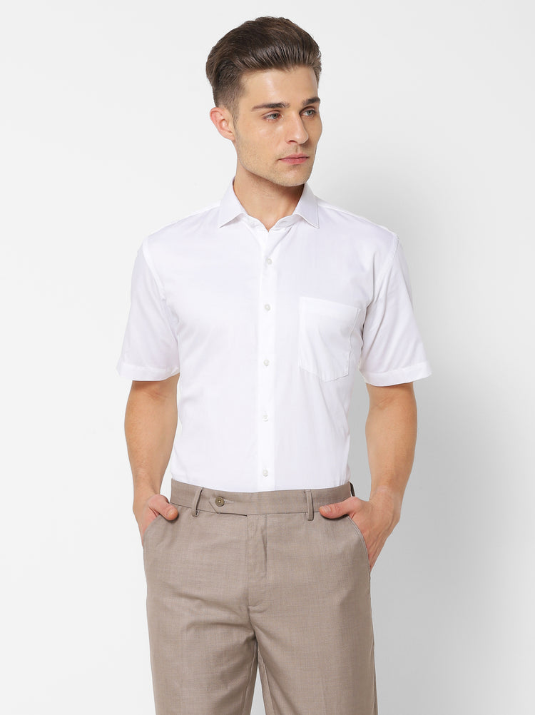 White Cotton Cut-Way Collar Shirt