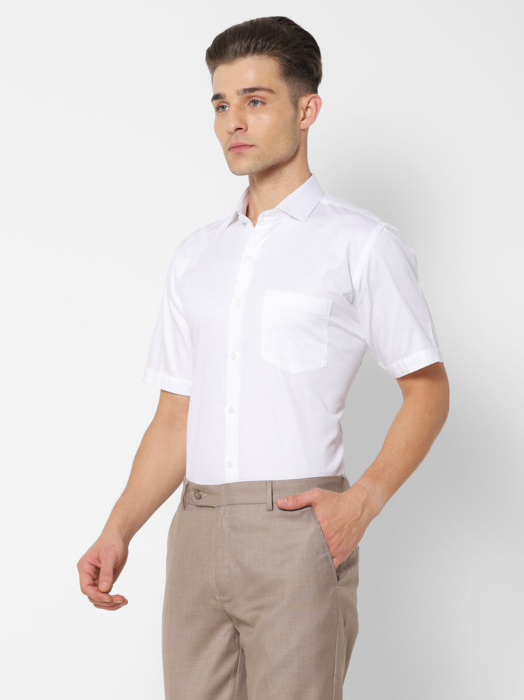 White Cotton Cut-Way Collar Shirt