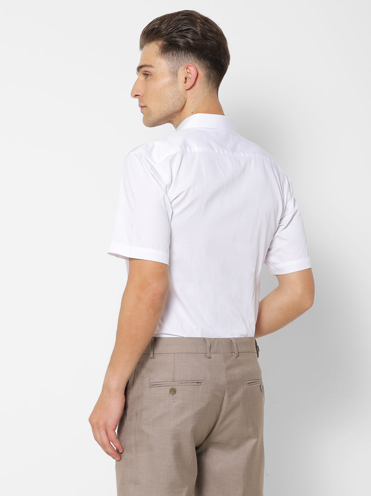 White Cotton Cut-Way Collar Shirt