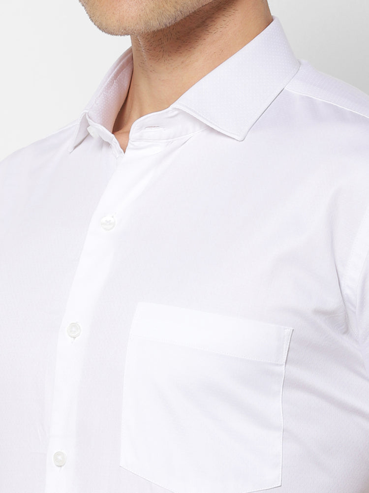 White Cotton Cut-Way Collar Shirt