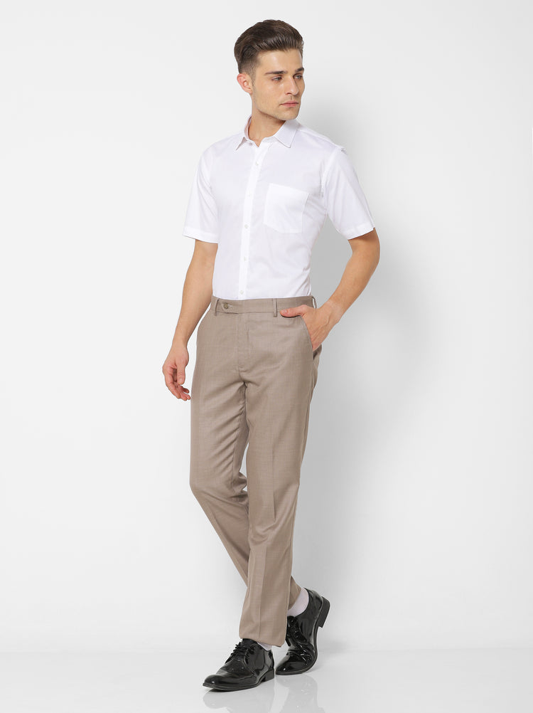 White Cotton Spread Collar Shirt