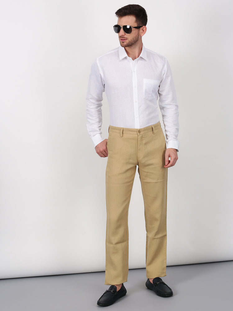 White Linen Cotton Spread Collar Shirt