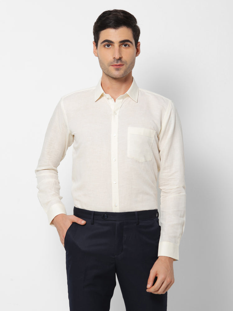 Cream Linen Cotton Spread Collar Shirt