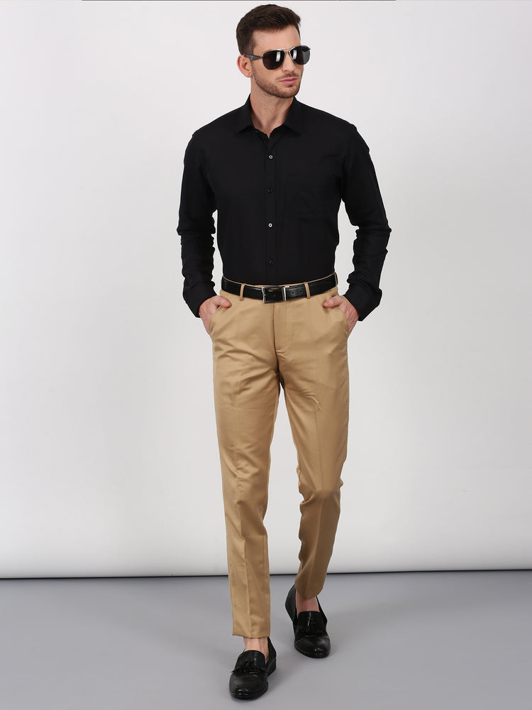 Black Linen Cotton Spread Collar Shirt