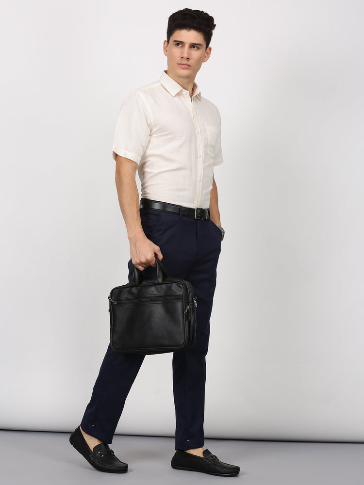 Cream Linen Cotton Spread Collar Shirt