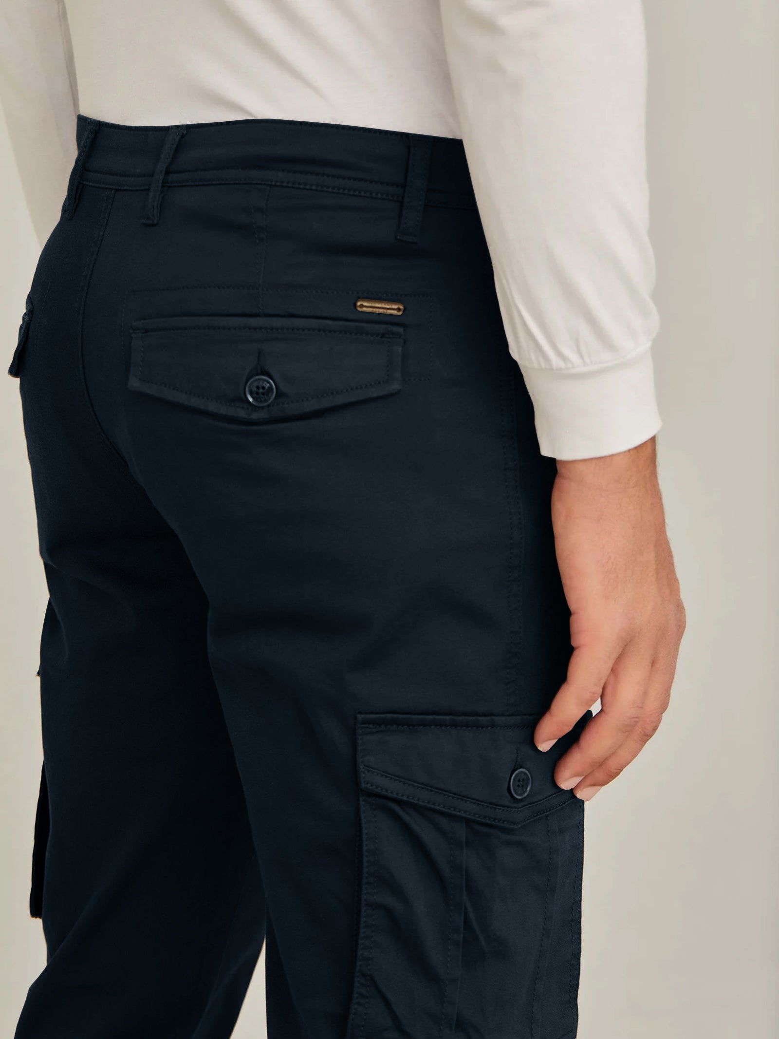 Navy Blue Solid Stretch Cargo Trouser