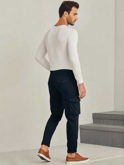 Navy Blue Solid Stretch Cargo Trouser