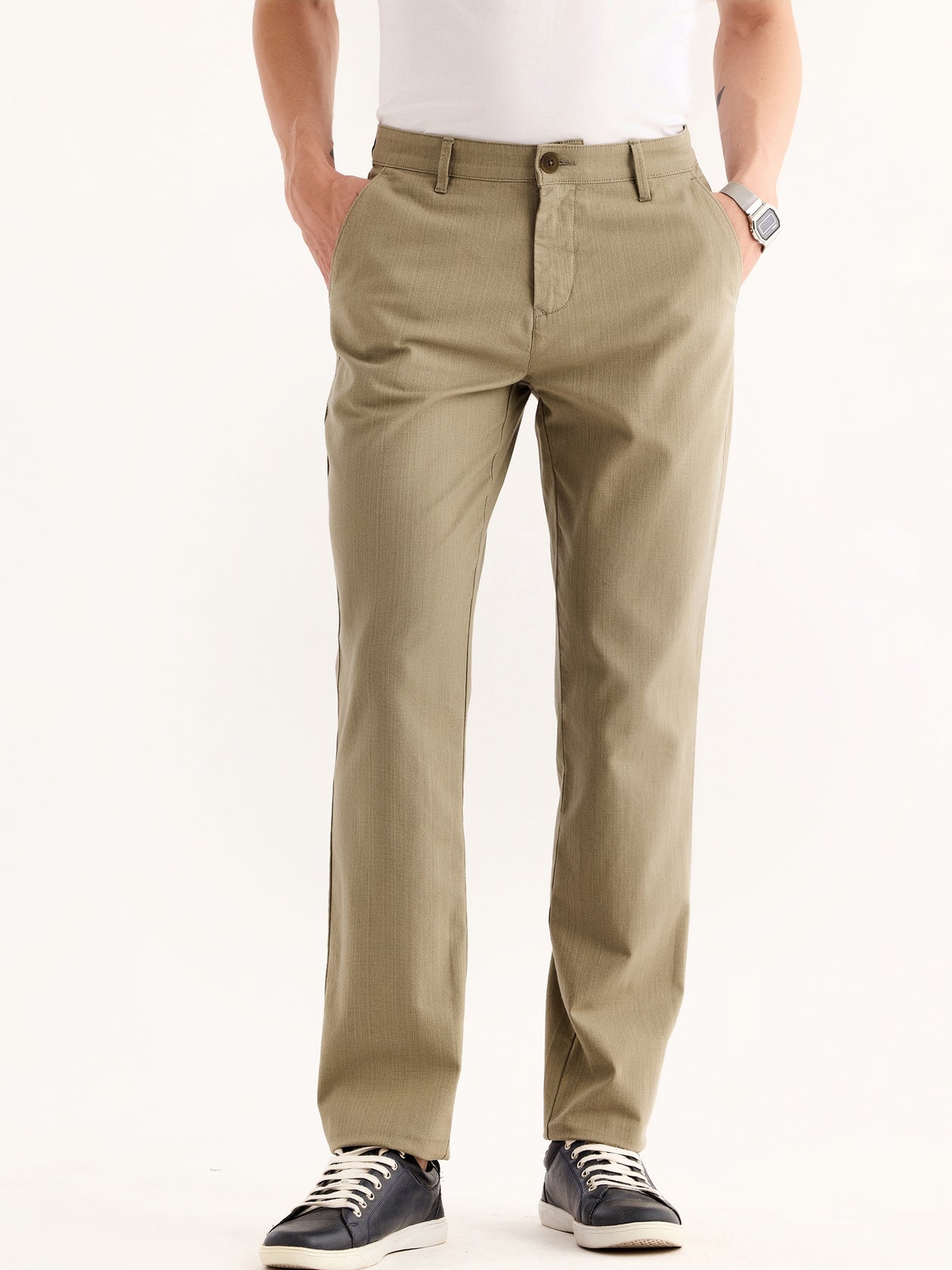 Buy Light Grey Relaxed Fit Slub Cotton Trouser Red Flame