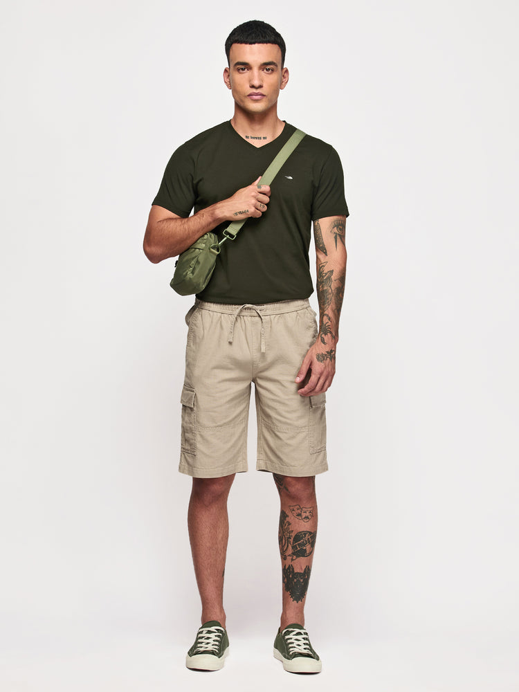 Khaki Cotton  Cargo Shorts